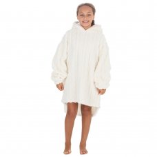 18C862: Kids Cable Sherpa Oversized Hoodie- Cream (One Size - 7-13 Years)